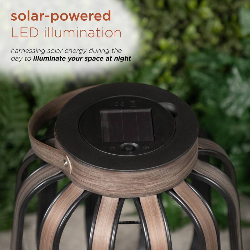 Solar Brown Cylindrical Decorative Plastic Lantern with LED
