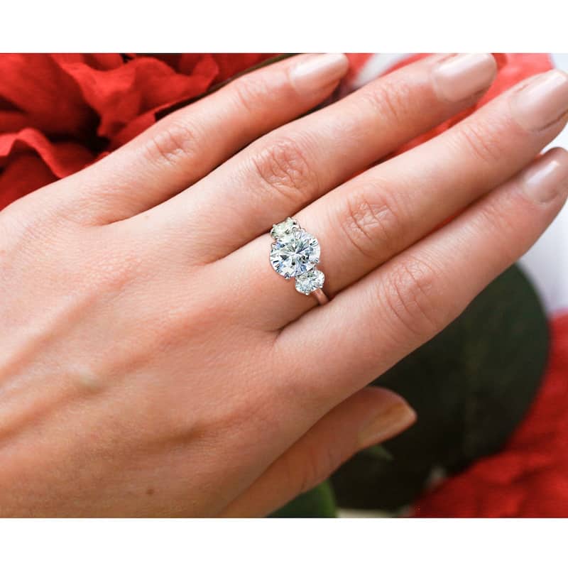 Kobelli 4 Carats Moissanite 14k Solid Gold Oval 3-Stone Plain Band Elena Engagement Ring