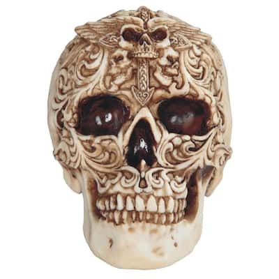 Q-Max 7.5"W Skull with Etched Statue Fantasy Decoration Figurine
