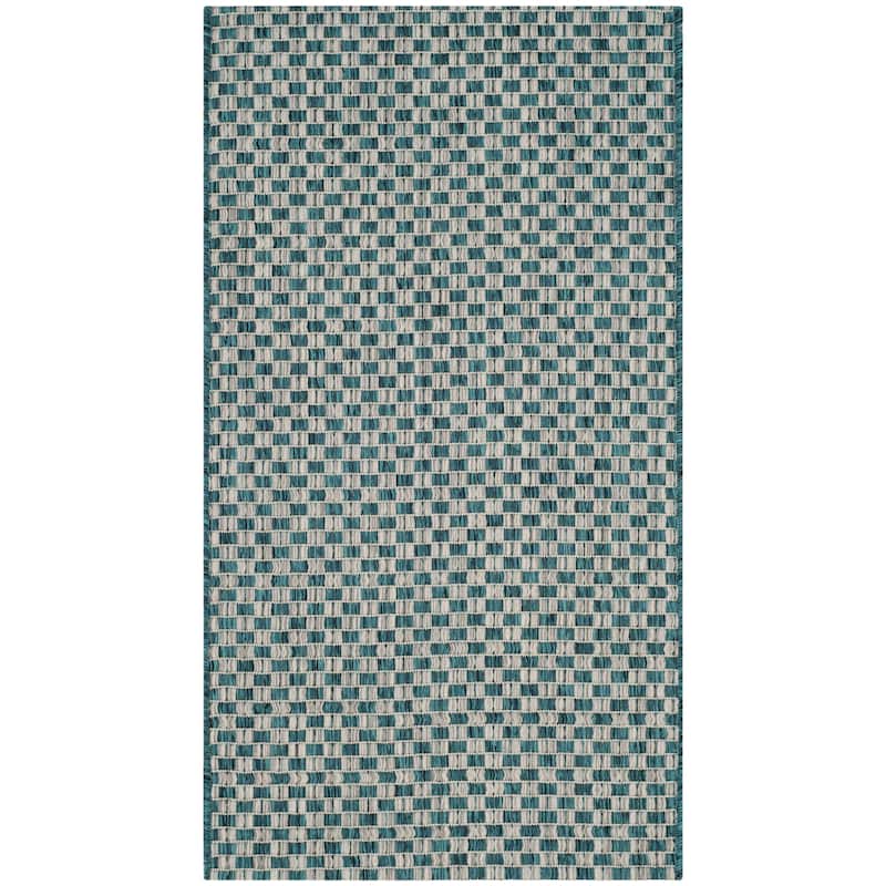 SAFAVIEH Courtyard Judi Indoor/ Outdoor Patio Backyard Rug - 2' x 3'7" - Turquoise/Light Grey