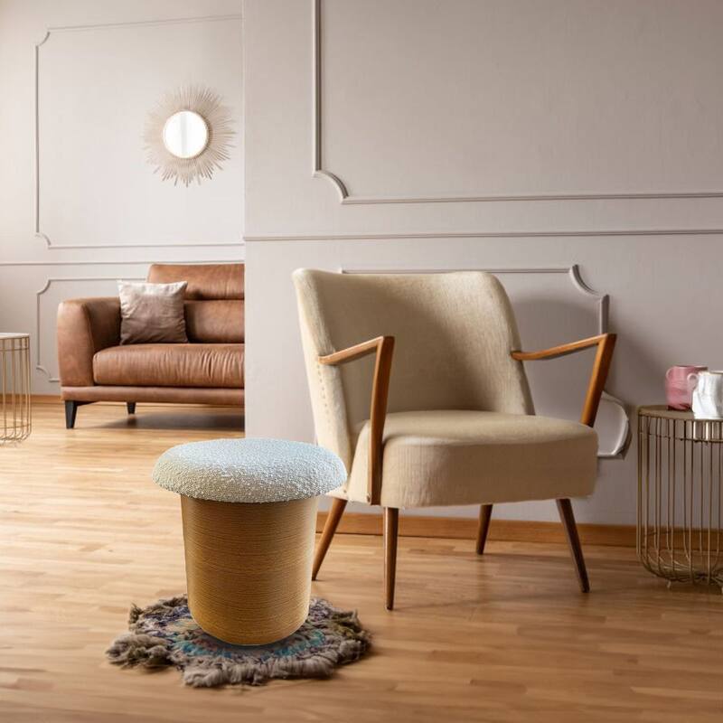 Tufted Boucle Ottoman Stool with Wooden Frame Accent Seat or Footrest