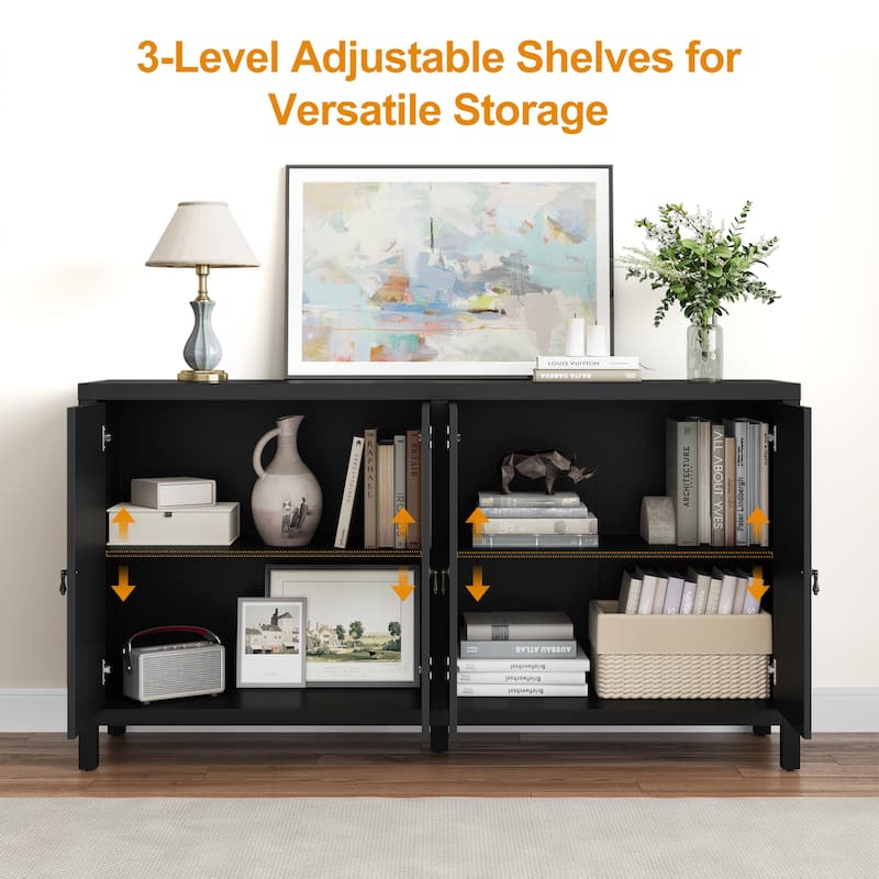 60" W Sideboard Cabinet with Adjustable Shelves and 4 Doors