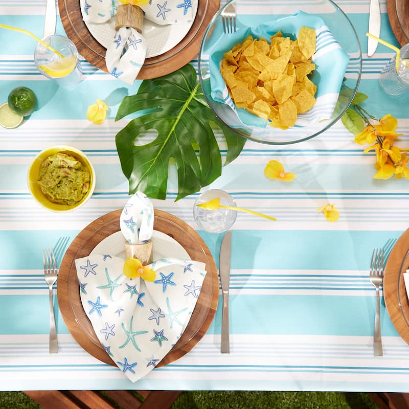 DII Beach House Stripe Print Outdoor Tablecloth With Zipper 60 Round
