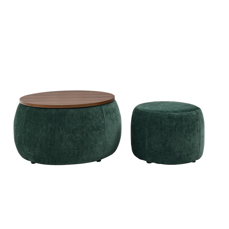 Round Storage Ottoman, 2 in 1 Function, Work as End table and Ottoman,with small seat