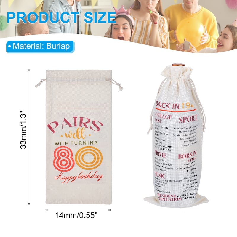 Happy Birthday Gifts Wine Bag for Women Men, Beige - 80th