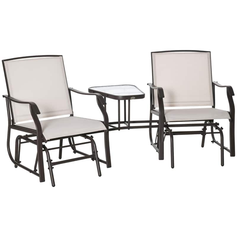 2 Person Patio Glider Rocking Chair with Built-In Tea Table for Comfortable Outdoor Seating - 76.75" L x 34.75" W x 35" H - Beige