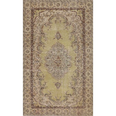 Light Green Anatolian Distressed Vintage Area Rug Handmade Wool Carpet - 5'6"x 9'2"