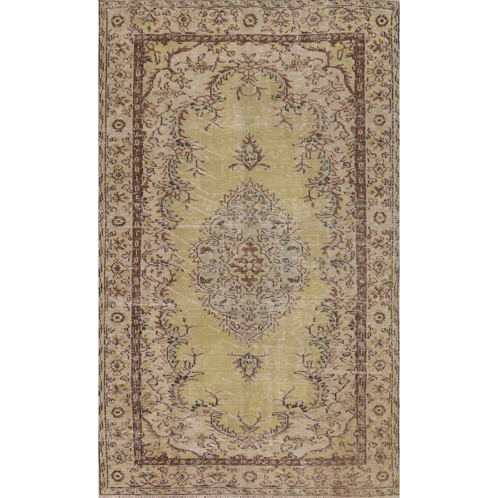 Light Green Anatolian Distressed Vintage Area Rug Handmade Wool Carpet - 5'6"x 9'2"