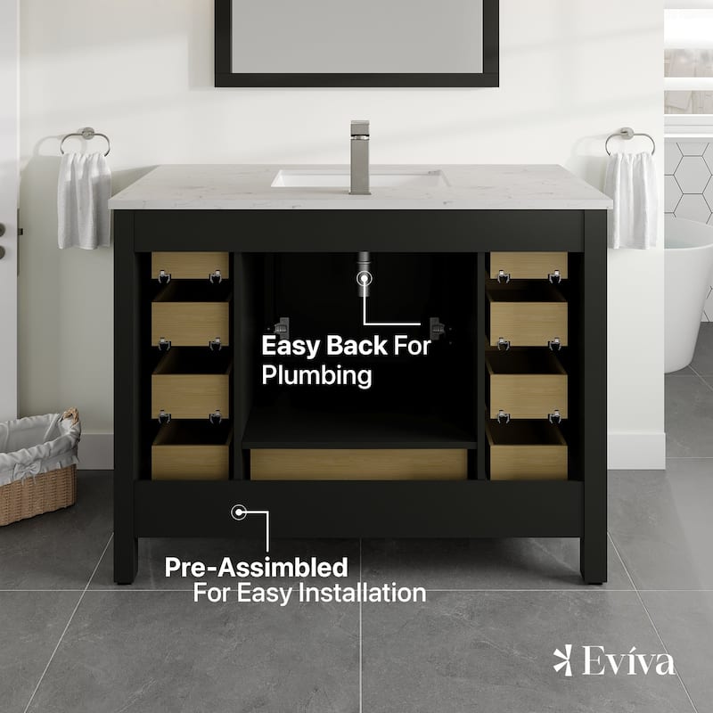 Eviva London 42"W x 18"D Espresso Bathroom Vanity with Carrara Quartz Countertop and Undermount Porcelain Sink - 42"