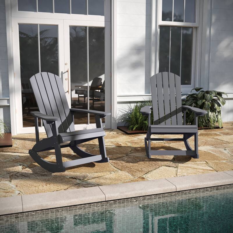 Adirondack Poly Resin Rocking Chairs for Indoor/Outdoor Use - 2 Pack - Light Gray
