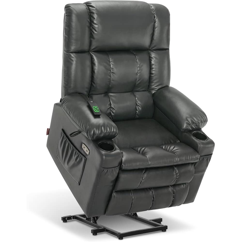MCombo Large Dual Motor Power Lift Recliner Chair Sofa with Massage and Heat for Tall Elderly People, Faux Leather 7896