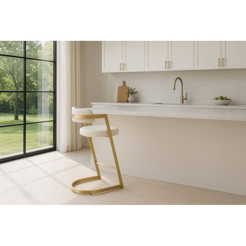 Modrest Shandra White Faux Leather & Gold Counter Stool