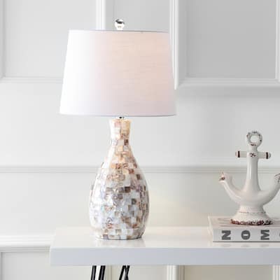 Zuri 26.5" Seashell LED Table Lamp, Ivory/Beige by JONATHAN Y