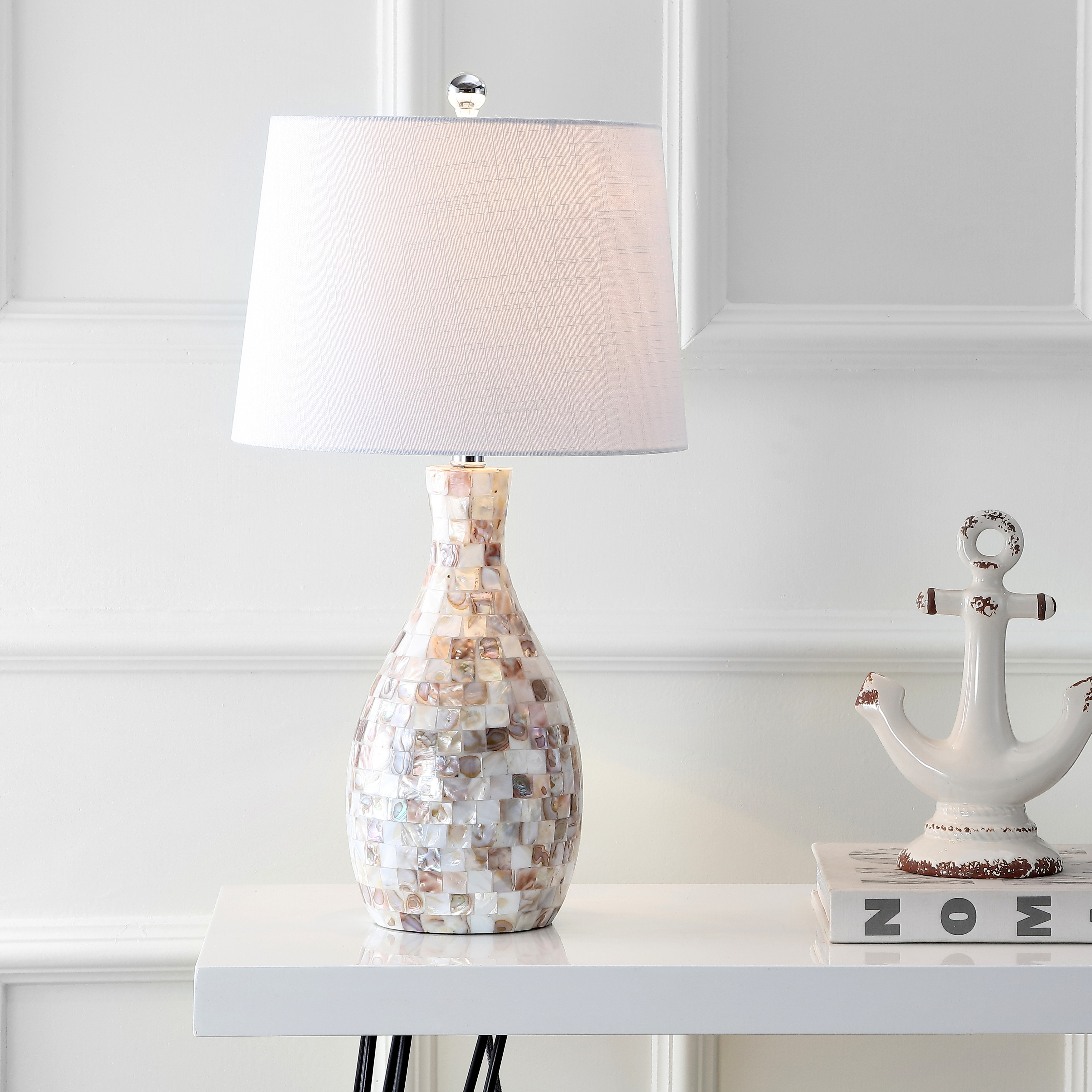 JONATHAN Y Zuri 26.5" Seashell LED Table Lamp, Ivory/Beige