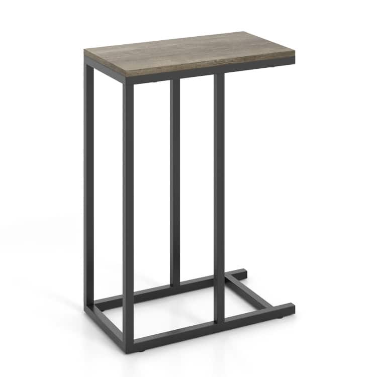 Metal Frame C End Table for Living Room Bedroom or Small Space - Oak-Black