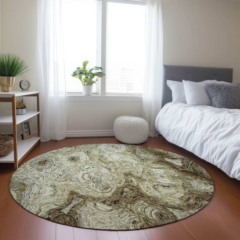 Machine Washable Indoor/ Outdoor Chantille Abstract Waves Rug - Beige - 8' x 8'