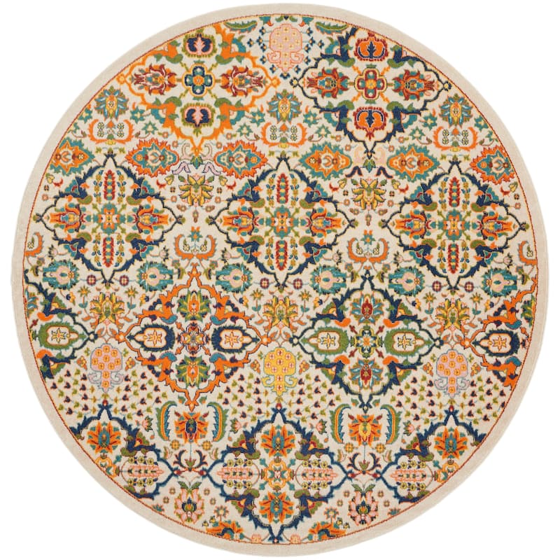 Nourison Allur Contemporary Boho Floral Medallion Area Rug - 7'10" x Round - Ivory/Multicolor