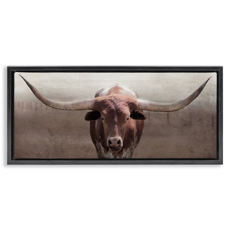 Stupell Rustic Western Longhorn Framed Floater Canvas Wall Art Design By Carol Robinson - 25 x 11 - Black