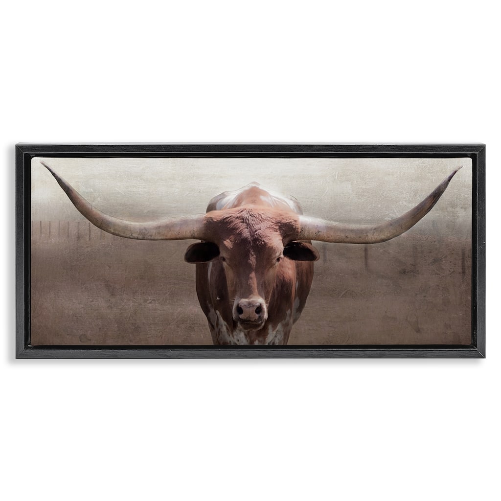 Stupell Rustic Western Longhorn Framed Floater Canvas Wall Art Design By Carol Robinson