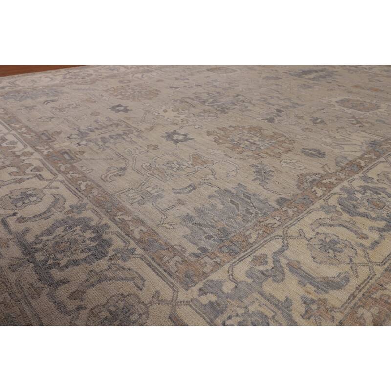 Floral Beige Oushak Turkish Area Rug Hand-Knotted Wool Carpet - 7'8"x 9'7"