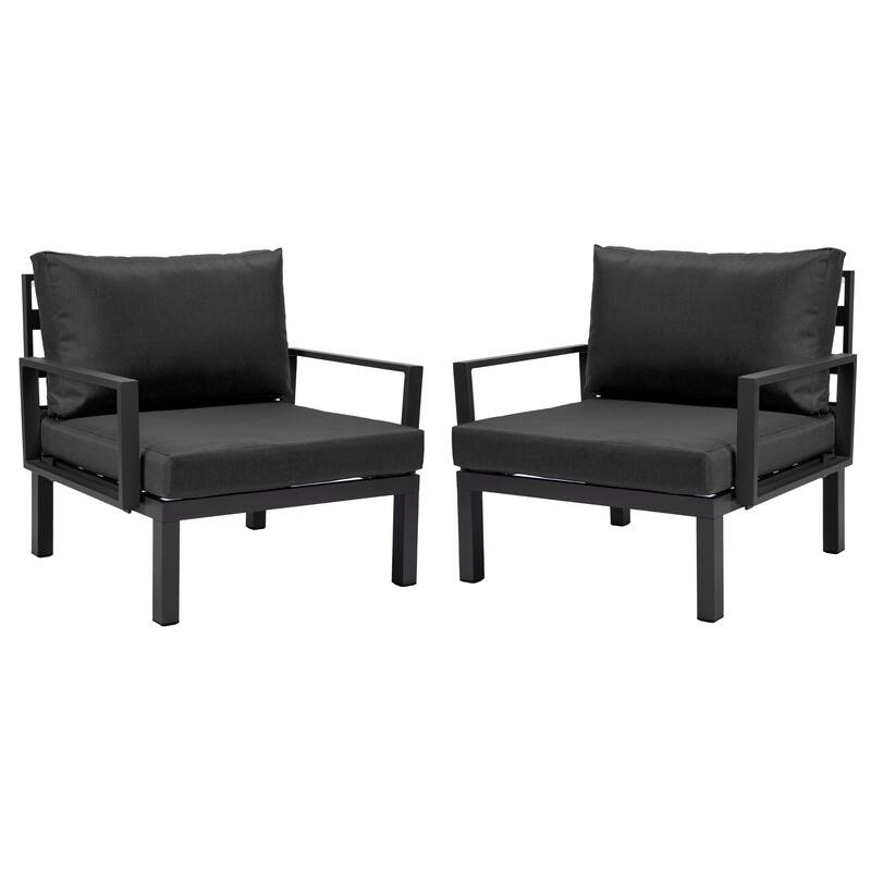 LeisureMod Hamilton Modern 2-Piece Accent Arm Chair with Removable Cushion, 2-Seater Sofa for Home Outdoor Patio Porch Garden - Black