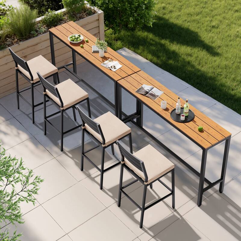 VredHom Outdoor Indoor Patio Rectangular Bar Table Pub Table - 63''-Brown-2PC