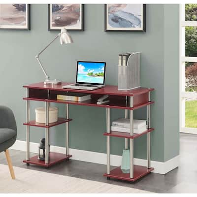 Student Desk with Shelves - No Tools Assembly - Dark Cranberry Red