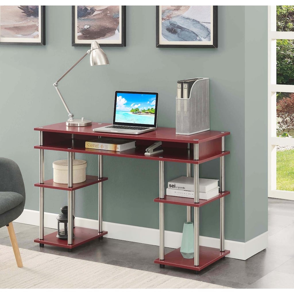 Student Desk with Shelves - No Tools Assembly - Dark Cranberry Red