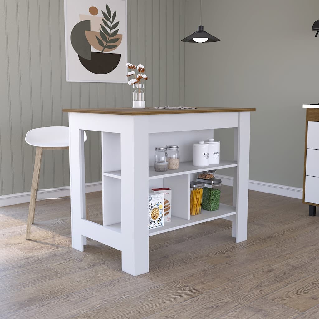 TUHOME Cala 3-Shelf Wooden Casual Kitchen Island