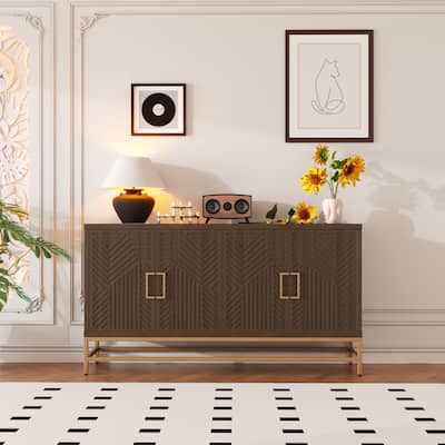 Retro Style Sideboard Buffet Cabinet with Adjustable Shelves & Metal Handles for Living Room & Kitchen
