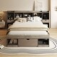 preview thumbnail 1 of 7, Queen Size Solid Pine Wood Platform Kids Bed Frame with Multi-Storage Headboard, Large Drawer, and Open Shelves, Grey Grey