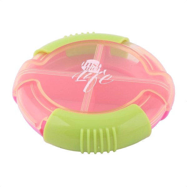 Outside Plastic Round 4 Compartments Medicine Capsule Pill Container Box Case Pink Green