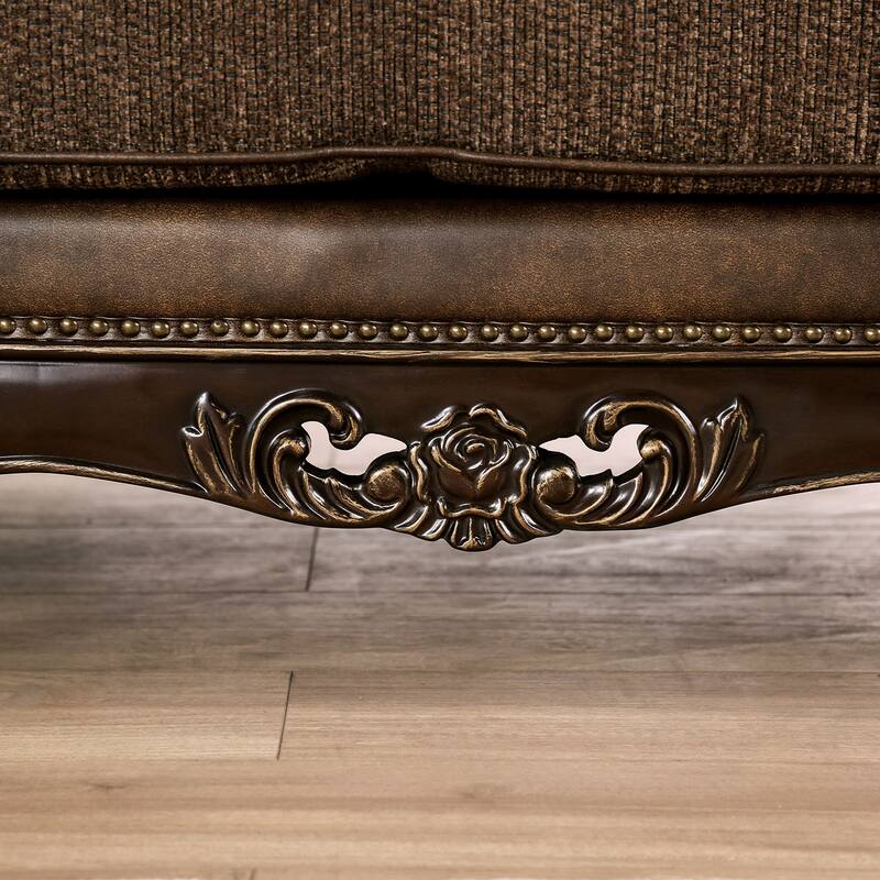 Furniture of America Beatrice Traditional Brown Arm Chair with Button Tufted Back and Accent Pillows