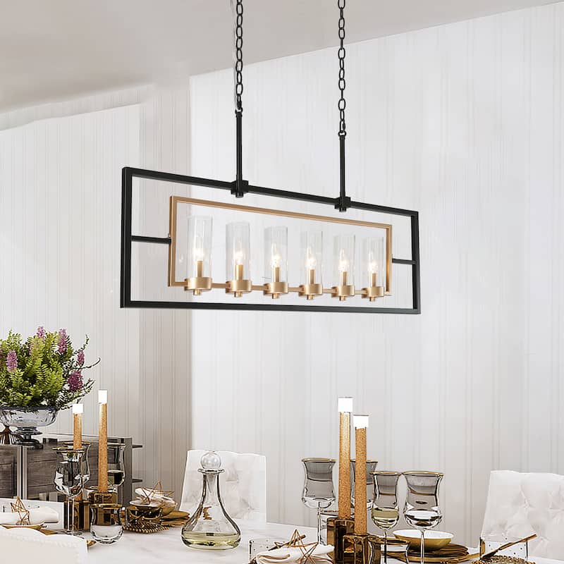 Marsie 37.5 inches Mid-Century Modern Large Linear Chandeliers 6-light Glass Shade Kitchen Islands Lights - L37.5'' x W5'' x H81''