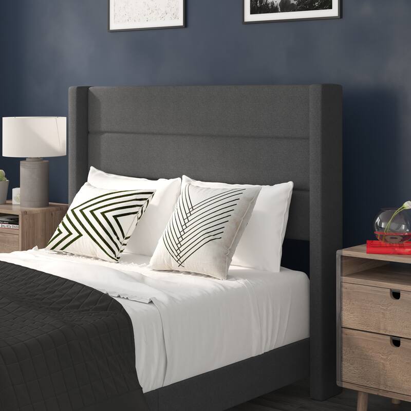 Upholstered Platform Bed with Wingback Headboard