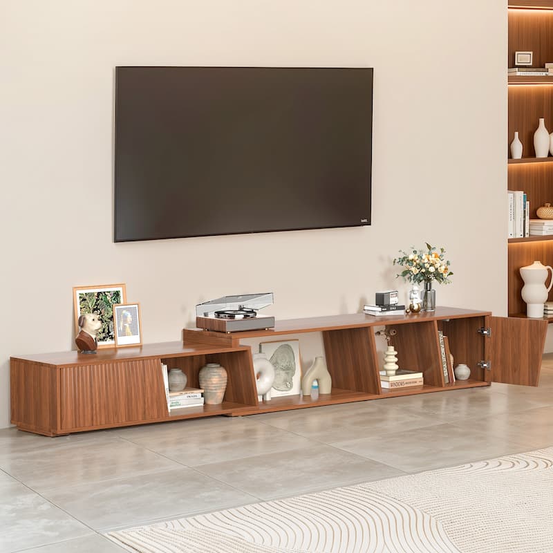 Pocassy Wood Entertainment Center Extendable TV Stand - Walnut