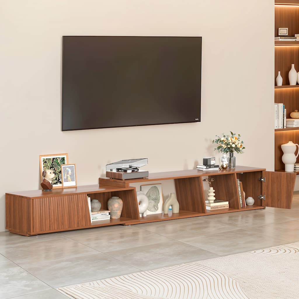 Pocassy Wood Entertainment Center Extendable TV Stand