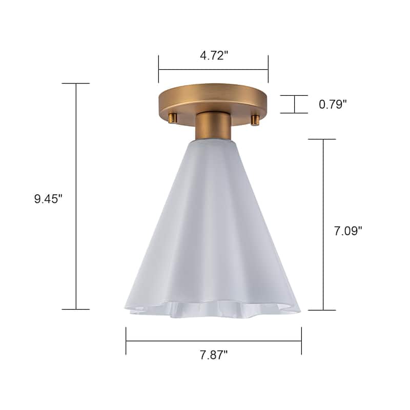 Vintage 1-Light Glass Cone Flush Mount Ceiling Light - Brass