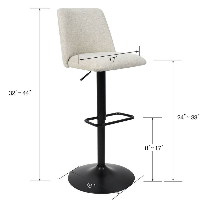 Upholstered Adjustable Height Swivel Bar Stool with Back Set of 2