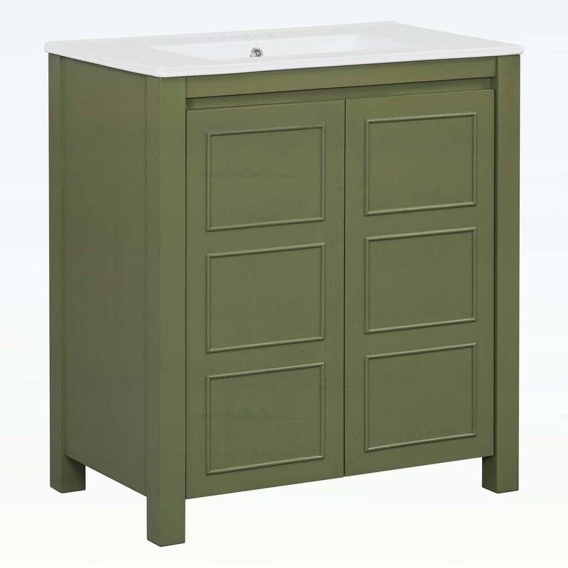 30-Inch Rustic Bathroom Vanity with Ceramic Sink,Soft-Close Doors