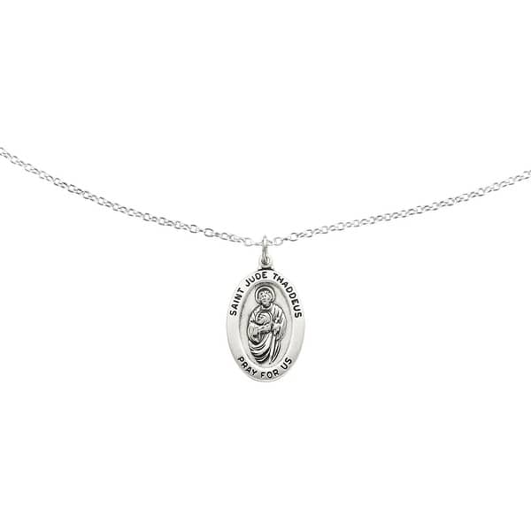 18in to 24in US Jewels Ladies 925 Sterling Silver Saint Jude Thaddeus Round Antiqued Pendant Necklace