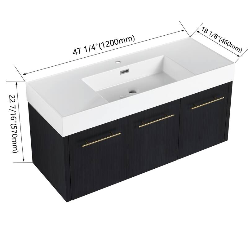 48 Inch Wall-Mounted Bathroom Vanity with Sink,Thick Edged Resin Basin