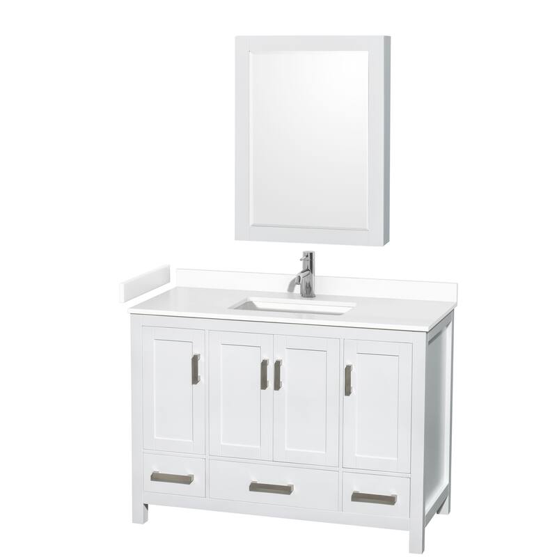 Sheffield Single Bathroom Vanity Set, Cultured Top, Medicine Cabinet - 48-Inch Single - White, White Cultured Marble Top, Chrome Trim