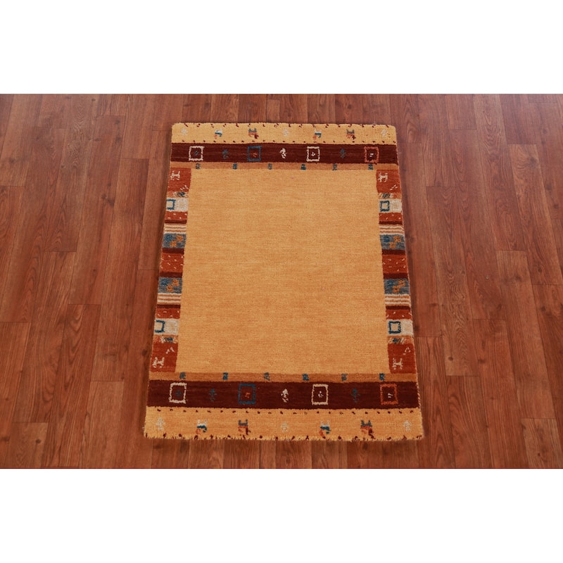 Hand Knotted Oriental 100% Wool Carpet Tribal Tribal Oranges & Rust Gabbeh Area Rug - 3' 0'' X 2' 0''