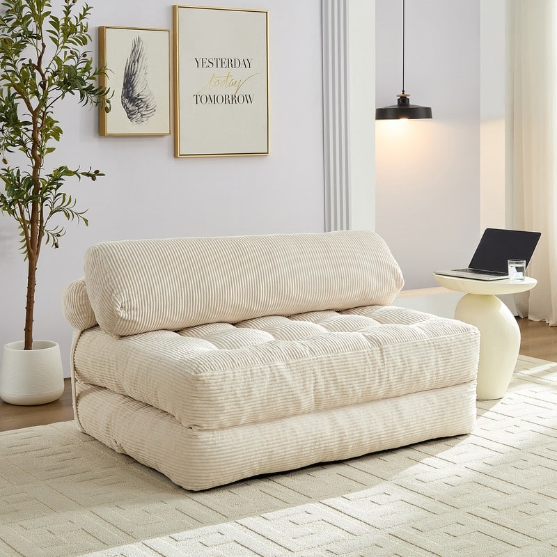 Mixoy W32''/W50'' Corded Velvet Fabric Folding Floor Lazy Futon Sofa Bed