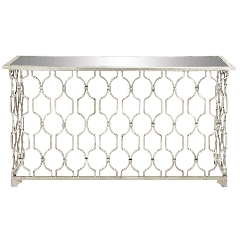 Metal Geometric Rectangular Console Table with Mirrored Glass Top - Silver - Roche River Decor - 18"Wx55"Lx32"H