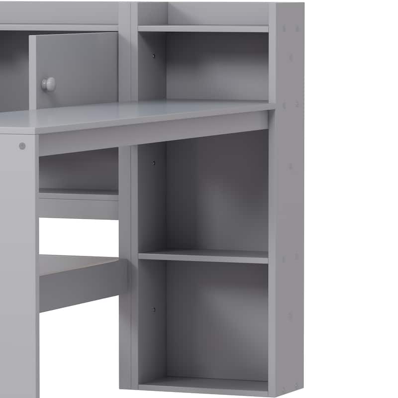 Full Size Wood Daybed with L-Shape Design - 3 Storage Cabinets, 2 Drawers and Built-in Study Desk
