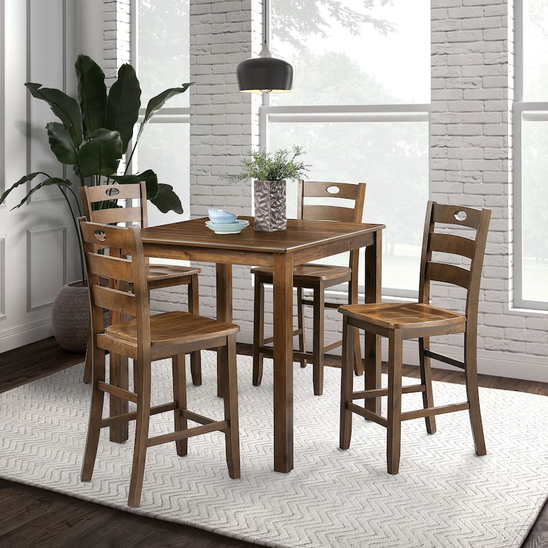 Furniture of America Cordelia Traditional Wood 5-Piece Dining Table Set - Counter Height - Walnut