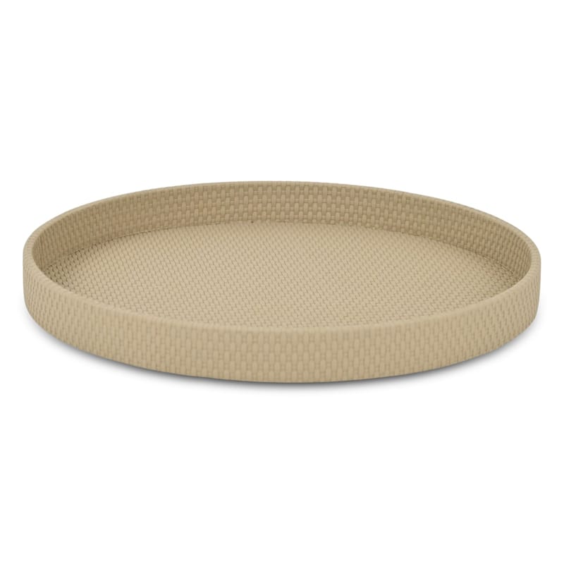 Tamsin 14.5" Round Decorative Serving Tray - Wicker Weave Pattern for Display, and Organization