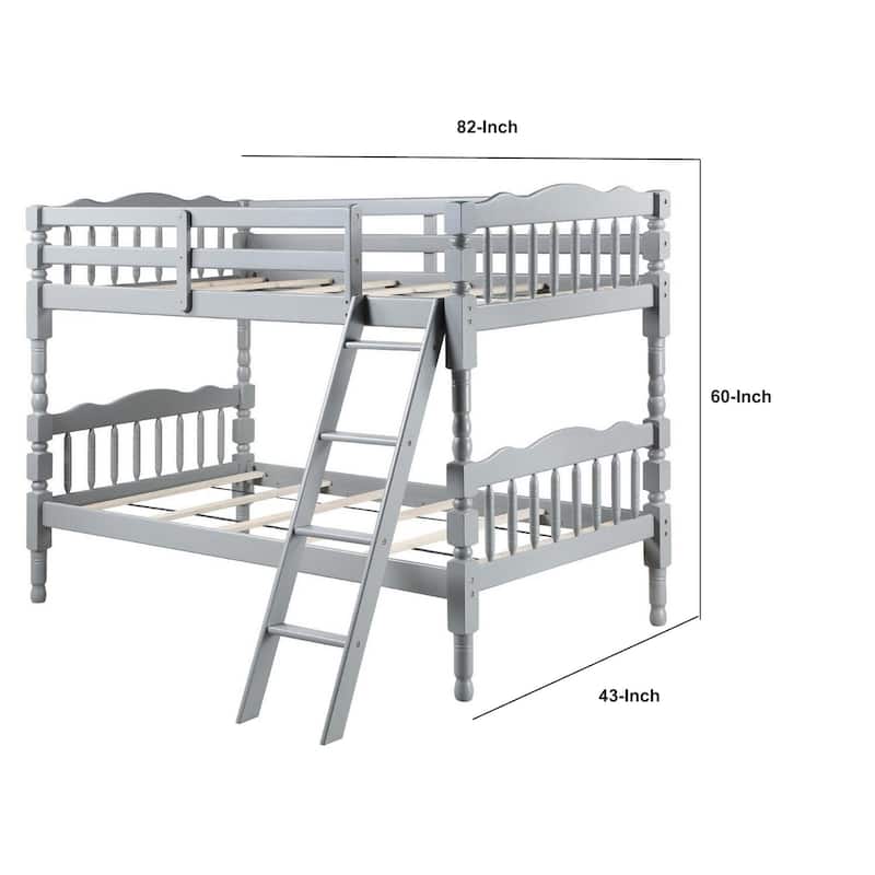 Alice Classic Twin Bunk Bed with Ladder, Guard Rail, Carved Legs, Gray
